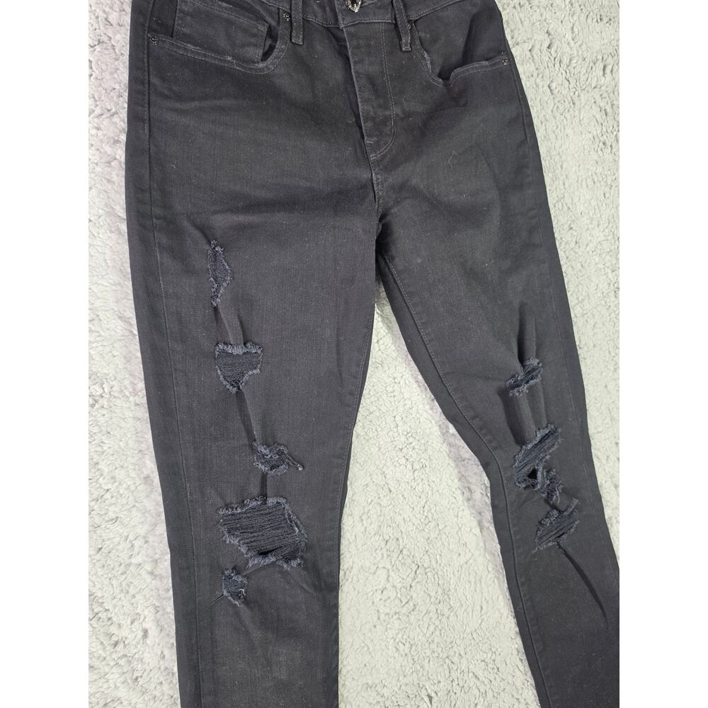 Levis 721 High Rise Skinny Jeans Womens 27 Black Distressed Ripped Raw Hem Denim - Picture 3 of 13